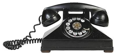 Old-timey black telephone.